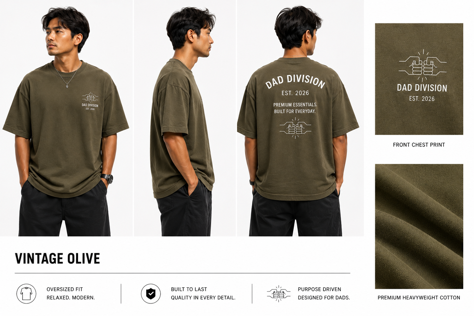 Oversized Premium Dad Division T-Shirt - Vintage Olive