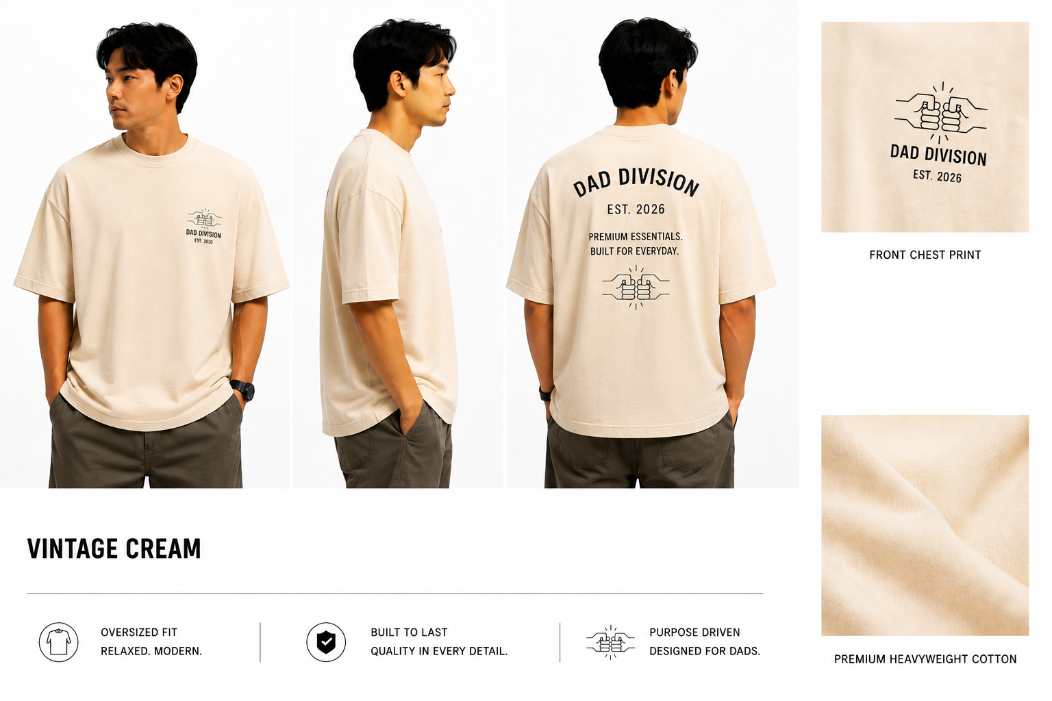 Oversized Premium Dad Division T-Shirt - Vintage Cream